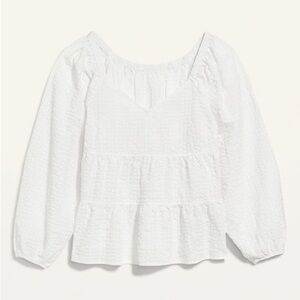 NWOT Three Tier White Blouse with Puff Sleeves, Size M